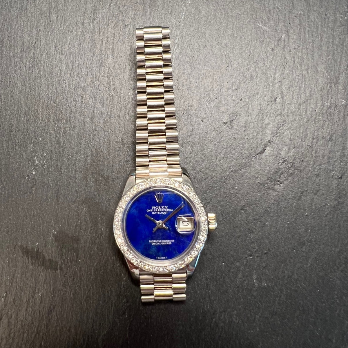 Rolex 18K White Gold Ladies Lapis Datejust Watch Veralet