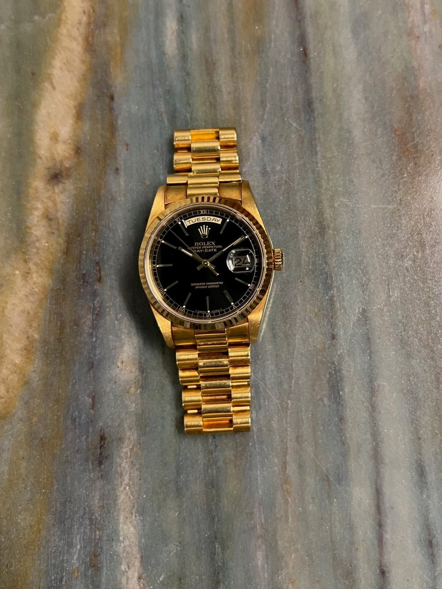 Rolex 18K YG Diamond Black Dial President Watch | Veralet