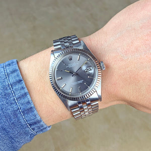 Rolex Stainless Steel and 18K White Gold Oyster Perpetual Datejust Vintage Watch with Storm Grey Dial and Original Papers | Veralet