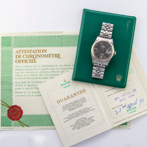 Rolex Stainless Steel and 18K White Gold Oyster Perpetual Datejust Vintage Watch with Storm Grey Dial and Original Papers | Veralet