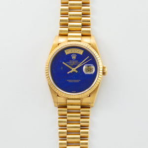 Rolex 18K Yellow Gold Oyster Perpetual Day-Date President with Lapis Lazuli Dial Watch | Veralet