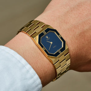 Rolex 18K Yellow Gold Cellini Blue Stone Geometric Vintage Watch | Veralet