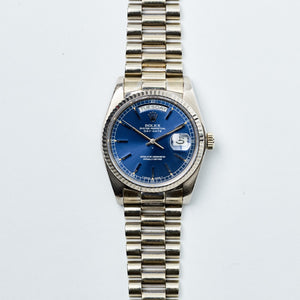 Rolex 18K White Gold Oyster Perpetual Cobalt Blue Day-Date President Vintage Watch | Veralet