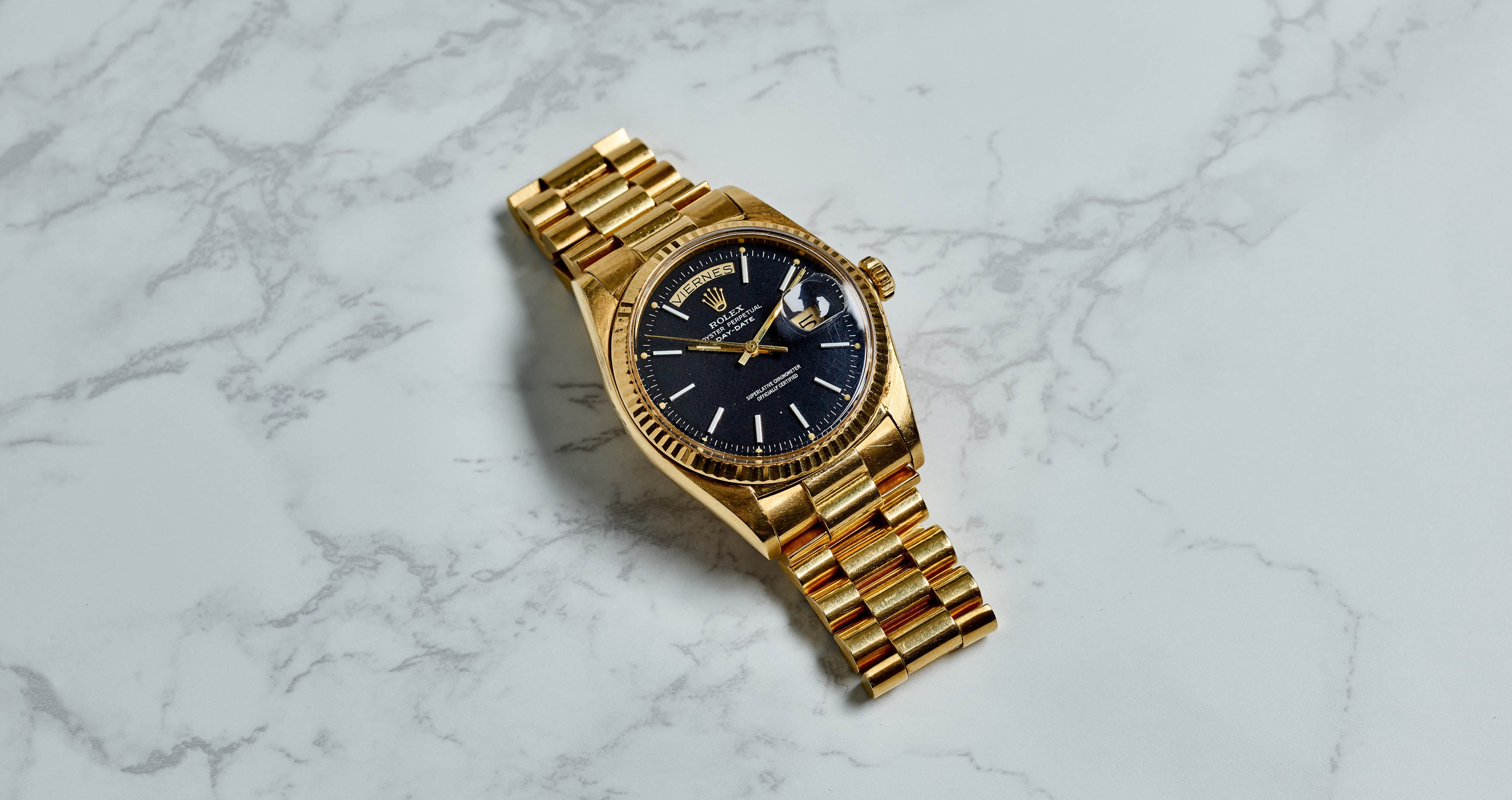 Rolex Gold Oyster Black Confetti Dial