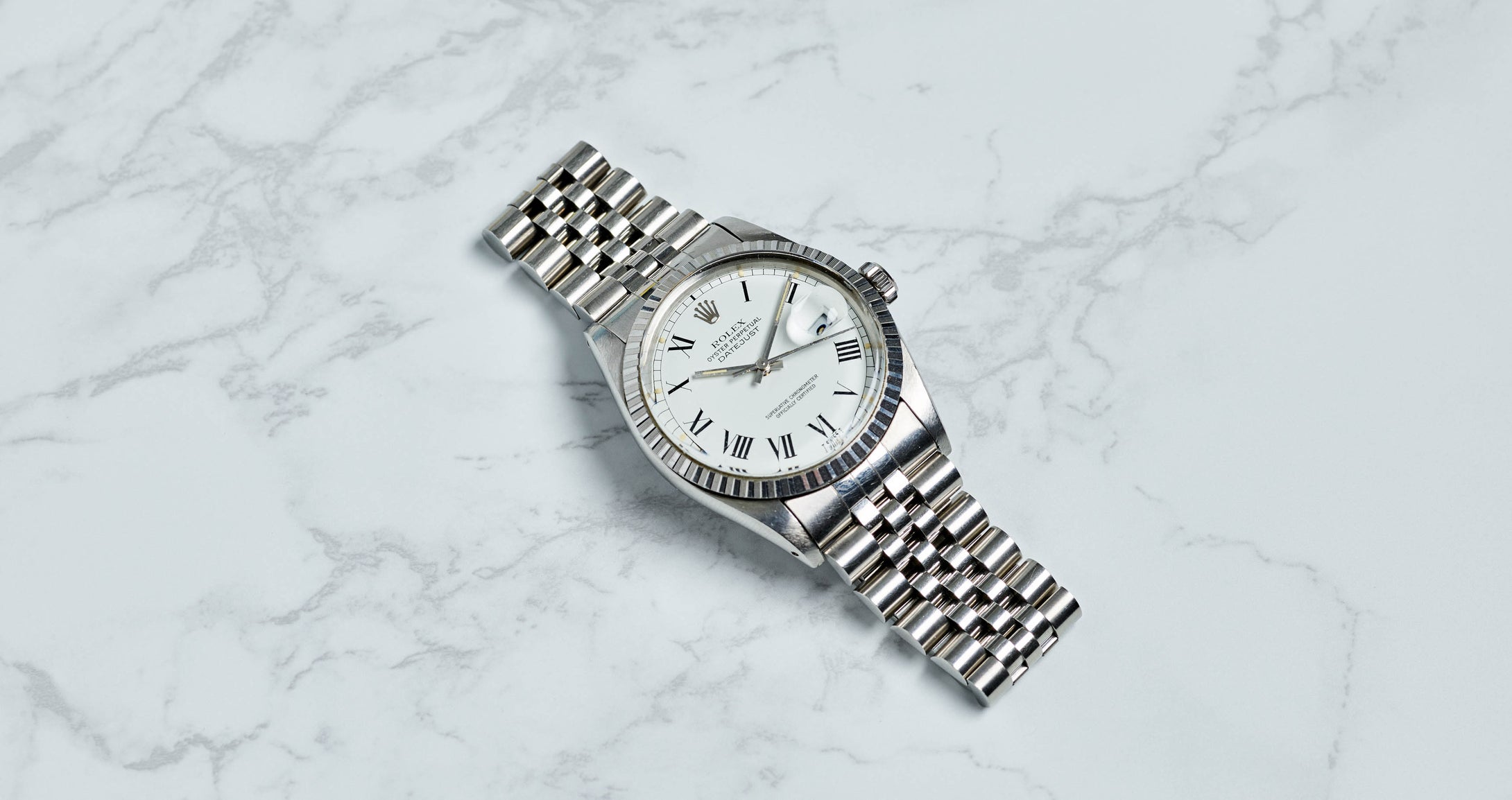 Rolex Stainless Steel Oyster Perpetual White Buckley Datejust Vintage Watch | Veralet