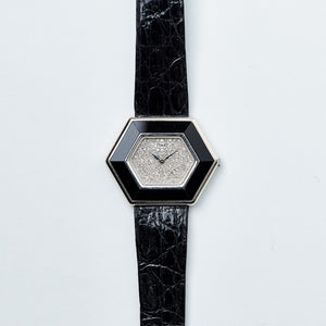 Piaget 18K White Gold Diamond and Onyx Geometric Dress Vintage Watch | Veralet