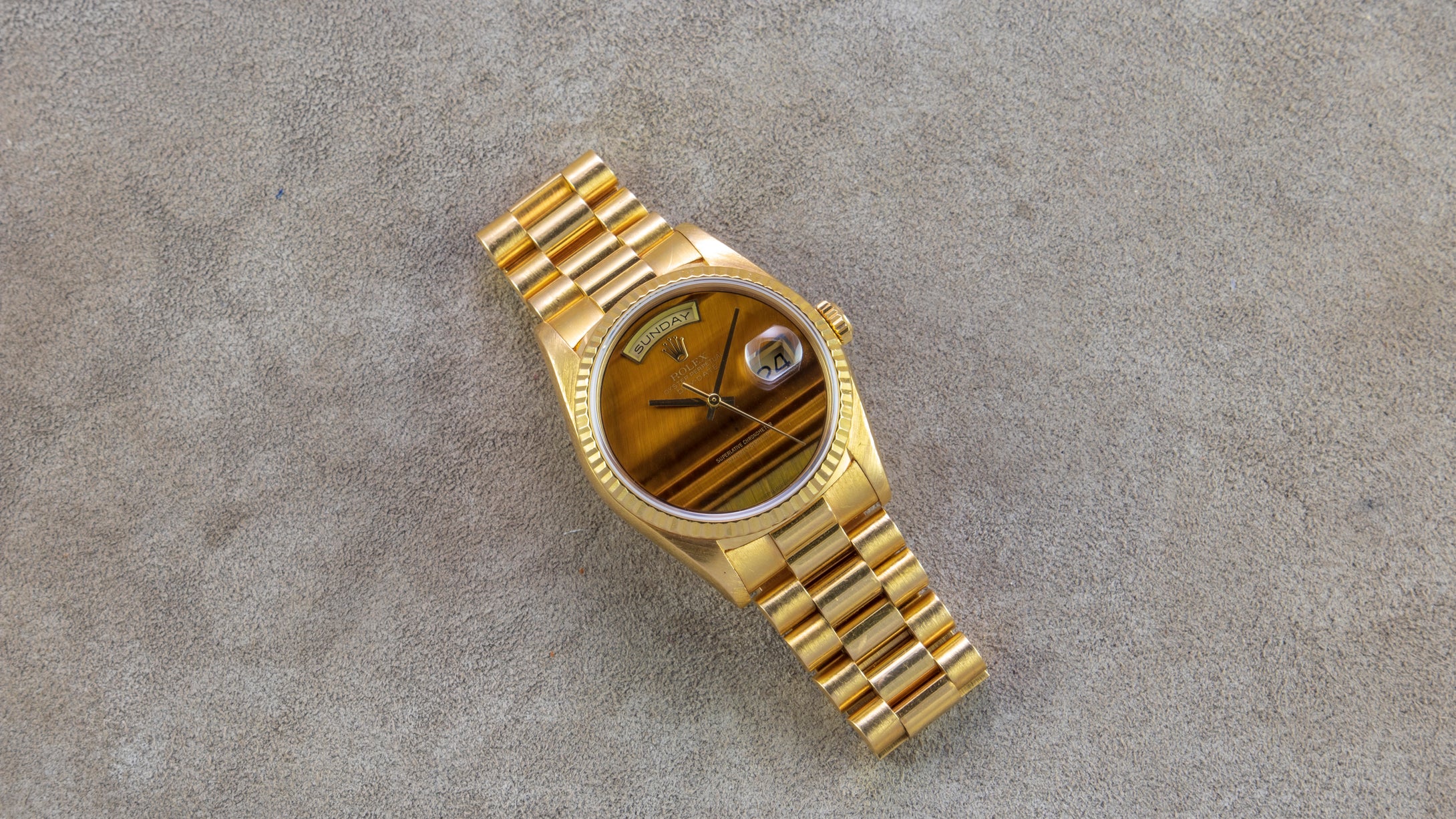 Rolex 18K Yellow Gold Oyster Perpetual Tiger's Eye Day-Date Watch | Veralet