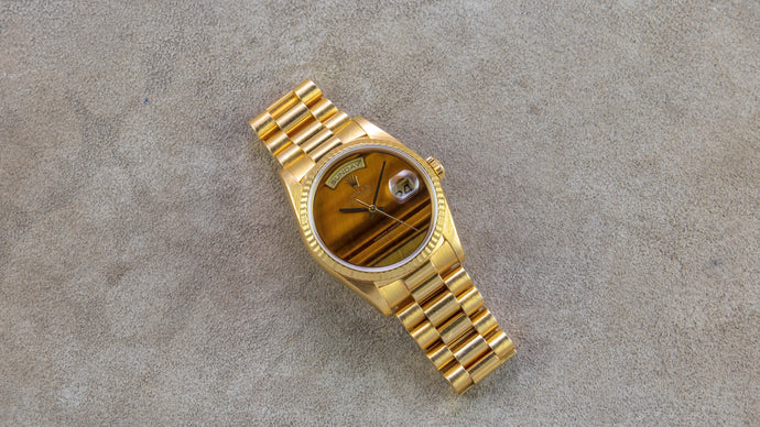 Rolex 18K Yellow Gold Oyster Perpetual Tiger's Eye Day-Date Watch | Veralet