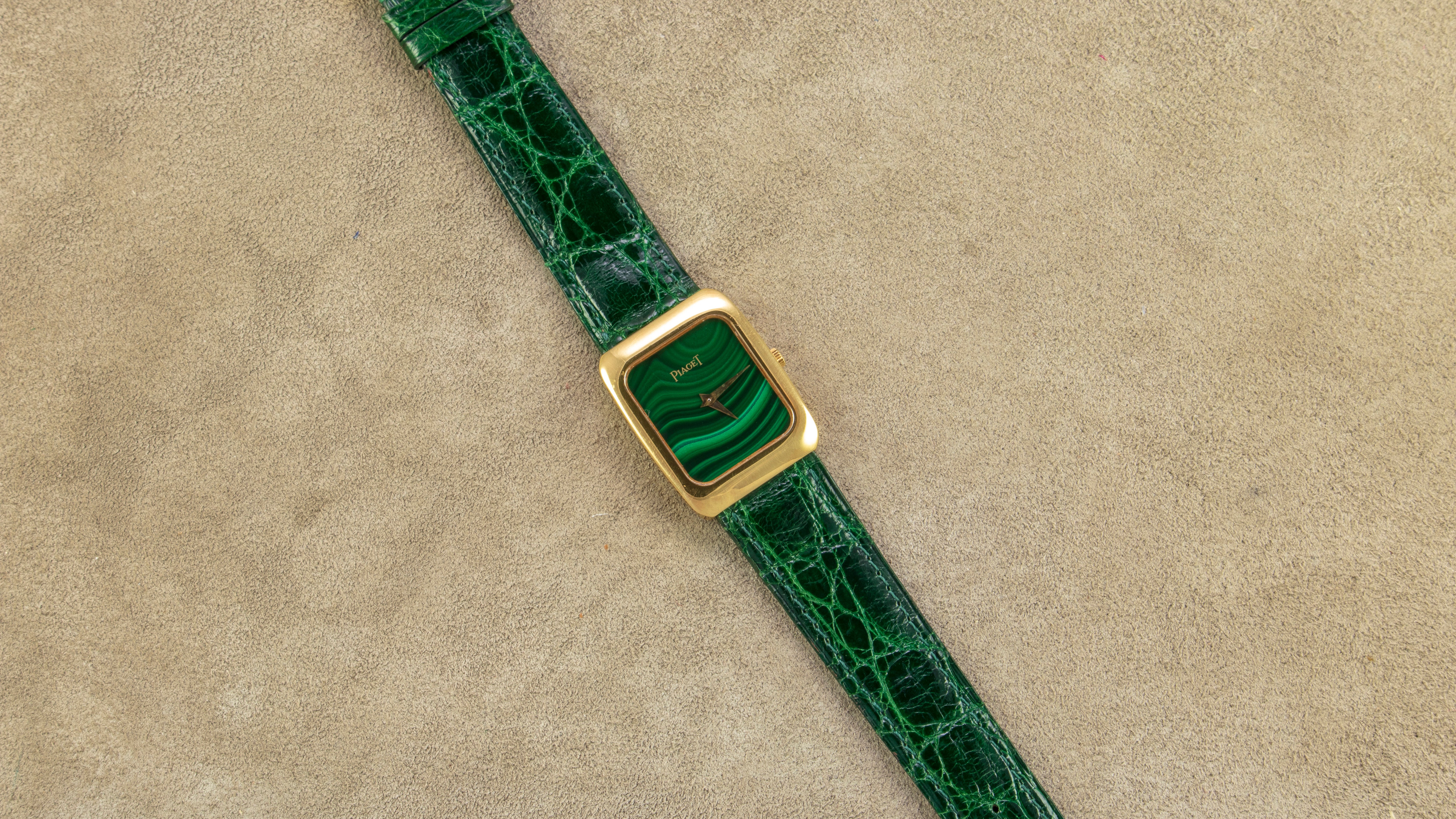 Piaget 18K Yellow Gold Quartz Tank Malachite Vintage Watch | Veralet