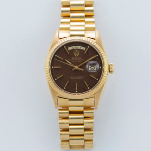 Rolex 18K Yellow Gold Oyster Perpetual Day-Date President Watch with Brown Confetti Dial | Veralet