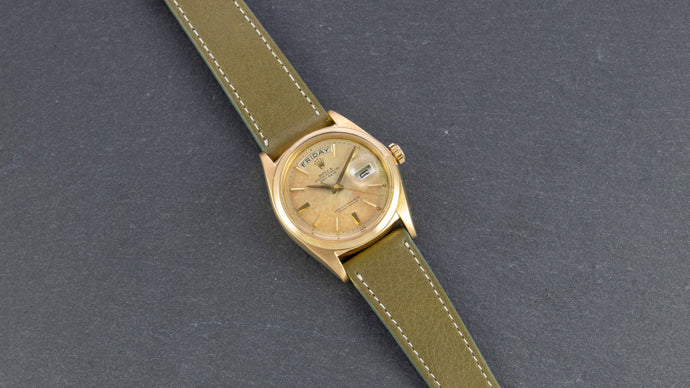 Rolex 18K Yellow Gold Oyster Perpetual Day-Date Vintage Watch with Swiss Doorstep Dial | Veralet