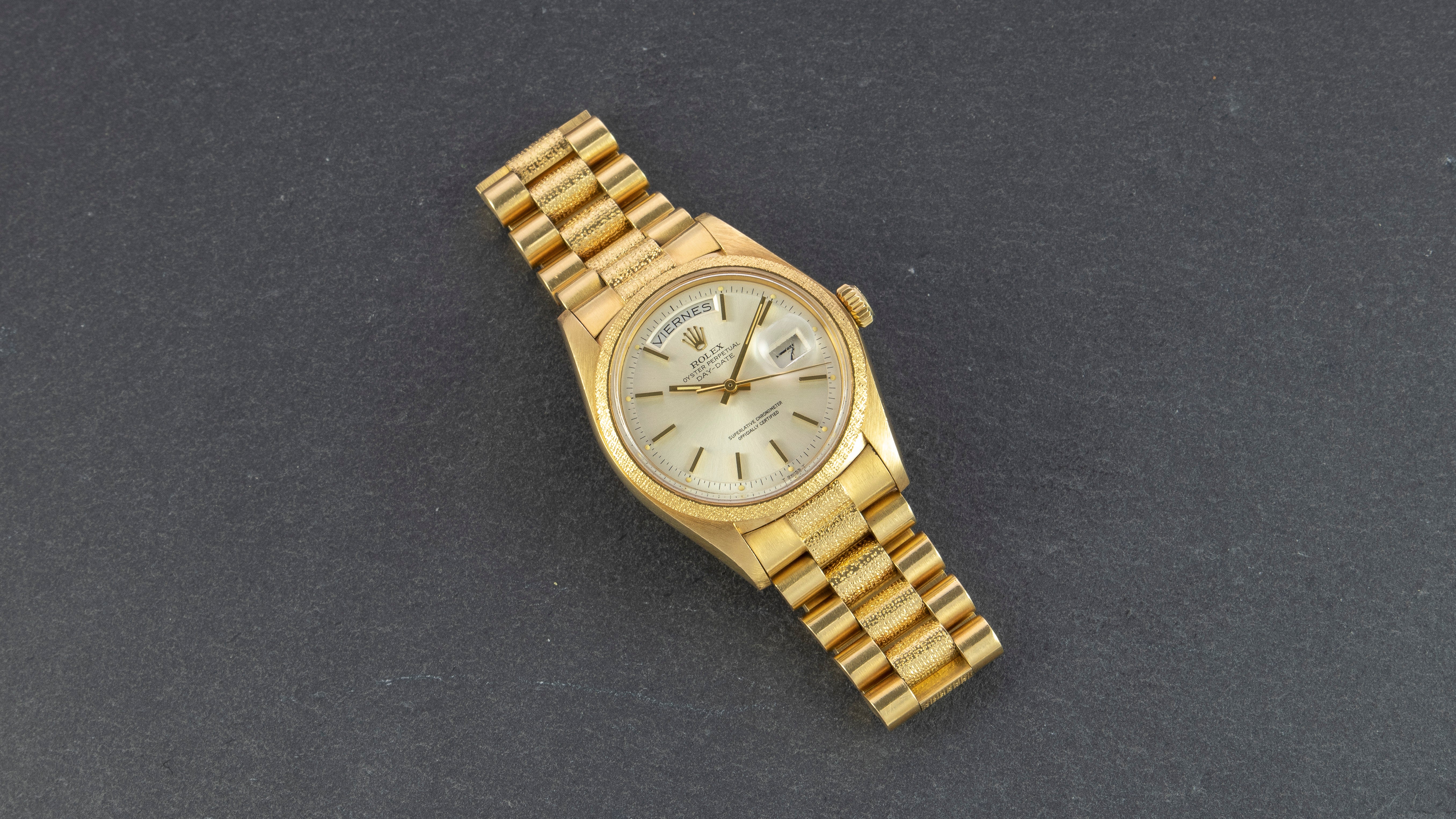 Rolex 18K Yellow Gold Day-Date President Watch with Silver Dial and Factory Morellis Finish | Veralet