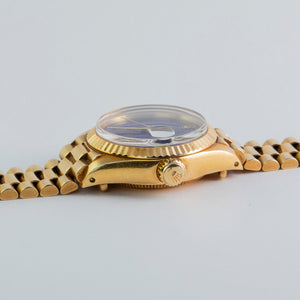 Rolex 18K Yellow Gold Ladies Oyster Perpetual Datejust Vintage Watch with Factory Lapis Lazuli Dial and Original Box and Papers | Veralet