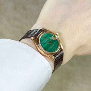 Rolex 18K Yellow Gold Ladies Oyster Perpetual Datejust Watch with Factory Malachite Dial | Veralet