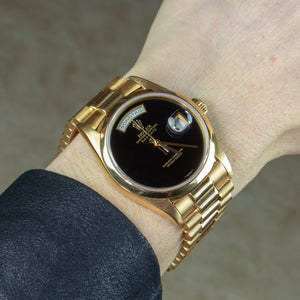 Rolex 18K Yellow Gold Oyster Perpetual Day-Date President Watch with Black Onyx Dial | Veralet