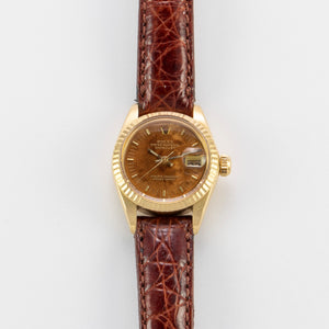 Rolex 18K Yellow Gold Ladies Oyster Perpetual Birch Wood Datejust Vintage Watch | Veralet