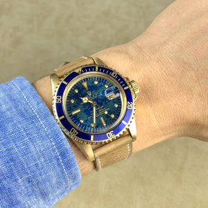 Rolex 18K Yellow Gold Blue Gloss Earth Submariner Vintage Watch | Veralet