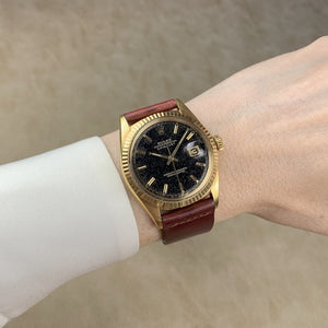 Rolex 18K Yellow Gold Black Gilt Datejust Vintage Watch | Veralet